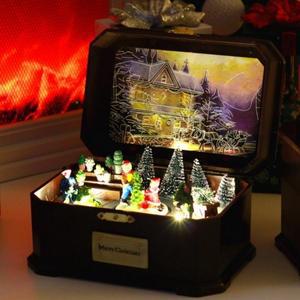 [제이큐]크리스마스 오르골박스 트리 산타 LED 상자 앤틱 빈티지 장식 소품