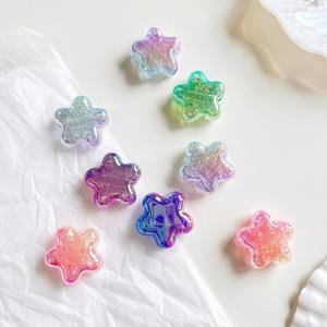 [10개]관통형 22mm 아크릴 크랙 그라데이션 라운드 별 믹스 3-984 비즈 키링재료