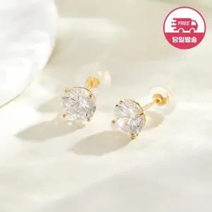 당일발송 14K 심플 샤이닝 큐빅 귀걸이 6mm 한쌍 JAE40413