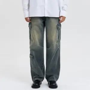 2컬러 반밴딩 와이드핏 황도틴 워싱 카고 데님팬츠