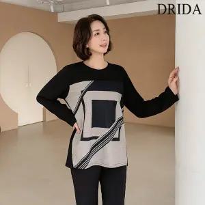 여성 가을 겨울 프린팅 패턴 빅사이즈 긴팔 티셔츠 40-50대 미시 중년여성 엄마옷 하객