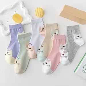 여성 키티 야옹 캐릭터 중목양말 6켤레