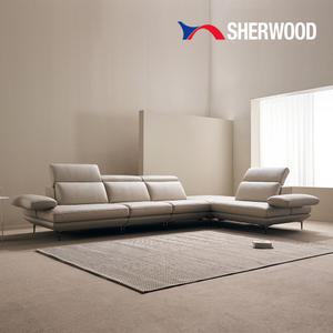 [쉐우드가구] 모담 8인용 코너형 이태리 통가죽 천연면피 소가죽 기능성 팔걸이 스윙 소파