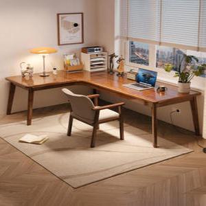 우드와일드 모던 원목 ㄱ자책상 학생 코너 서재