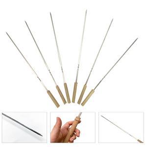 스텐 바비큐 꼬치 6개 세트 나무 손잡이 캠핑 꼬지 원목핸들