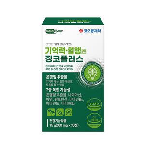 두뇌 기억력 혈행개선 영양제 코오롱제약 기억력혈행엔 은행잎 플러스 500mg x 60정 (30정x2개)