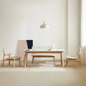 마루이 휘게 양면 통세라믹 4인 원목 낮은 식탁  세트 1600_벤치형