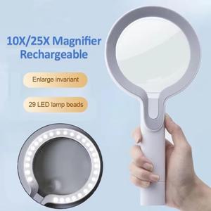 10X 25X 조명 돋보기 USB 충전식 독서/보석/유지 보수용 29 LED가 있는 휴대용