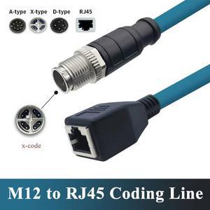 M12 8PIN RJ45 기가비트 4PIN 이더넷 연장 코드 IP67 케이블 방수 커넥터 30M