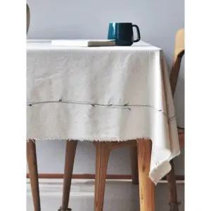 프렌치 감성 린넨 화이트 자수 대형 면 식탁보 직사각