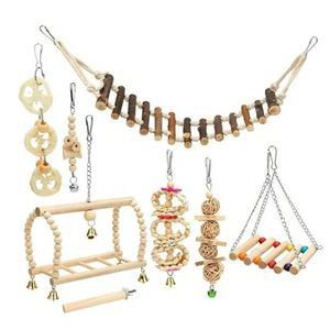 앵무새 장난감, 8PCS/세트 나무 잉꼬 그네/츄잉/스탠딩 농어 해먹/등반 사다리 코카티엘 잉꼬용 새장 액세서리 새달기