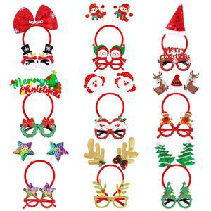 MG파티 크리스마스 파티를 위한 18가지 귀여운 디자인의 크리스마스 머리띠와 안경테 세트, 크리스마스 파티를 위한 정교한 장식 액세서리 및 포토 부스