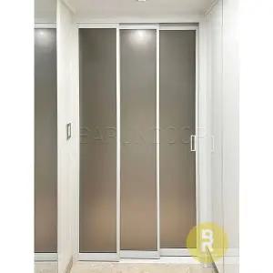 [바른도어]31번 초슬림3연동중문 화이트 샤틴브론즈강화유리a