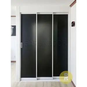 [바른도어]37번 초슬림3연동중문 화이트 샤틴다크그레이강화유리a