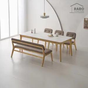 [/착불배송] 라세티 1900 포세린 통 세라믹 낮은 6인 식탁 세트 (식탁+의자3+벤