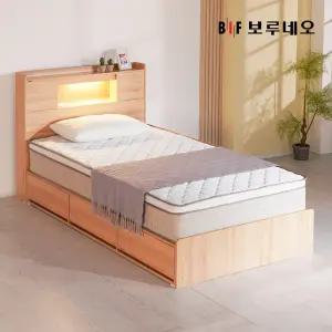보루네오 국내생산 100% 루미 LED 슬라이드 도어형 통서랍 수납침대 SS Q(매트리스 선택)