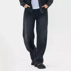 [체이스컬트]여성 기모 블랙 벌룬 와이드 데님 팬츠-EFRG2373C03