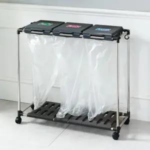 재활용 분리수거함 3단/가정용 스탠드 분리수거대 대용량 쓰레기통 휴지통 비닐 종이 플라스틱 캔 배출