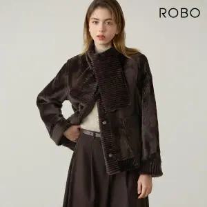 [최초기획가 109만원/ROBO] 스페인 시어링 골지 디테일 무스탕 재킷+머플러