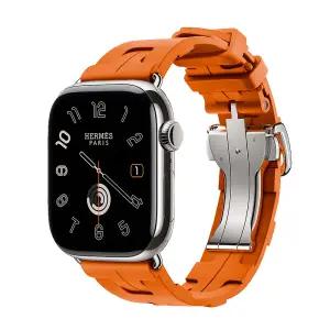 Apple Watch Hermes 11 GPS + Cellular 42mm 실버 티타늄 케이스 그리고 오랑쥬 Kilim 싱글 투어