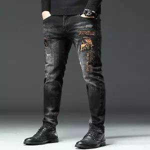 기모 데님 팬츠 청바지 겨울 방한 가을 블랙 자수 남성 트렌디 핸섬 슬림핏 청 프린트 스트레치 캐주얼