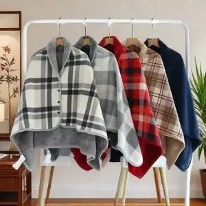 [단독포장] 극세사 똑딱이 무릎담요 어깨블랭킷 망토담요