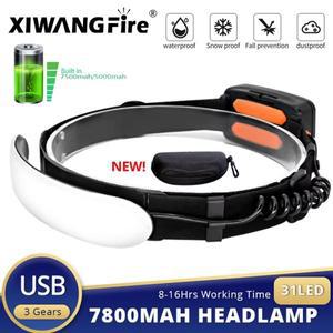 USB 충전식 LED 헤드라이트, 야외 대형 투광 조명, 수리 랜턴 경고 램프, 3 가지 모드, 7800mah,
