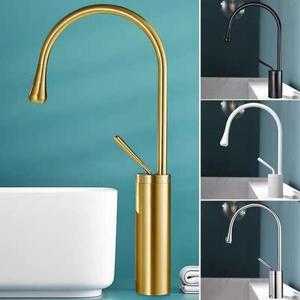 현대적인 검은색 욕실 세면대 수도꼭지 냉온수 키 큰 싱크대 심플하고 아름다운 회전식