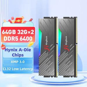 KingBank DDR5 검정색 RGB 메모리 ram Hynix A 다이 메모리 64GB 32GB 32GBX2 6400MHz 데스크탑 CL32 1 4V 메모리 용 성능