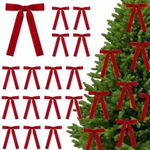 88.크리스마스 트리 벨벳 레드 롱리본 장식 24P