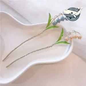 고급 은방울꽃비녀 포인트 장식 금속 뒤꽂이