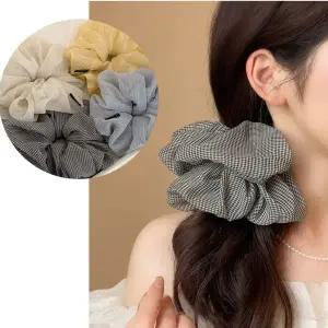[콩심팥심]여성 헤어악세사리 러블리 몽글몽글 빈티지 체크 대형 곱창밴드