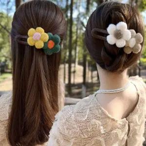 [블루마켓]여성 외출 헤어 패션 플라워 예쁜 꽃 액세서리 집게핀 겨울집게핀 털집게핀 퍼집게핀 머리핀 헤