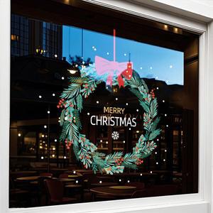 조각 크리스마스 장식 유리 스티커 빨간색 화환 휴일 파티 분위기 장면 레이아웃 정전기 그릴