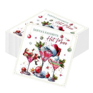 데어퓨이 크리스마스 칵테일 냅킨 종이 일회용, 100PCS 파티 장식, 겨울 홀리데이 타월 장식