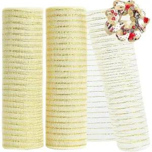 골든 그리드 리본 크리스마스 트리 장식 메쉬 튤 롤 원단 펜던트 파티 홈 룸 리스 선물