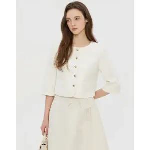 [질스튜어트여성](강남점)25FW 아이보리 포켓 울혼방 7부소매블라우스 (JSBL5D230IV)