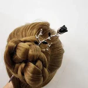 [콩심팥심]여성 검은 흑장미 비녀