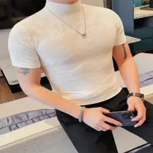 남자반폴라티 반팔 겨울 반목 니트 목티 슬림