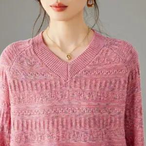 여성 가을 니트 브이넥 채사 상의 쇼트 스웨터 힛템