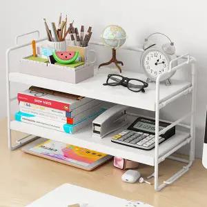 사무실 책상 선반 데스크 정리대 책꽂이 책상 정리 선반 수납장 화장대 화이트 컴퓨터 철제 책장 2단