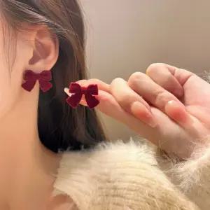 포인트 벨벳 리본 은침 귀걸이 이어링 S925