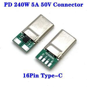 타입C 수 플러그 PD 240W 5A 50V 고속 충전 16핀 커넥터 USB PCB 용접 데이터 라인 인터페이스 DIY 케이블