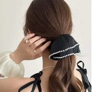 [콩심팥심]여성 2컬러 클래식한 진주라인 쉬폰 대형 곱창끈밴드