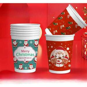 크리스마스 일회용 종이컵 포크 차가운 200 데코 500ML 산타 사슴 100개 눈송이