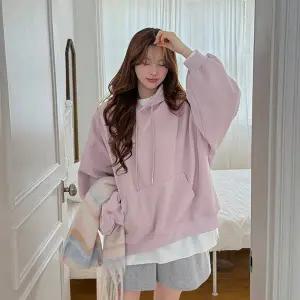 [빅사이즈]이블렛 유프렌 밍크 기모 베이직 후드 맨투맨 제이스타일