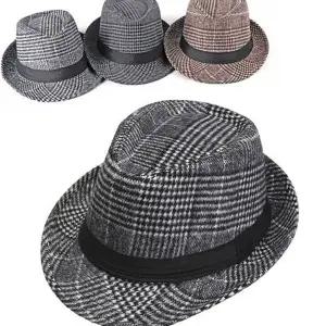 남자 모직 페도라 패션 체크 페도라 중절모 겨울