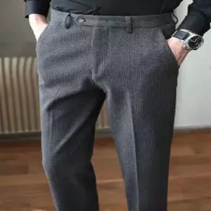 남성바지 가을겨울 프린지 도톰 모직 캐주얼 팬츠 기모 슬림핏 정장바지 심쿵빛