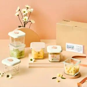 글라스락 베이비 눈금 이유식 용기 사면결착캡 3개 + 스마일캡 3개