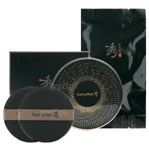 수려한 블랙 진생 쿠션 파운데이션 본품+리필+퍼프2개